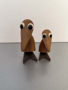 Vintage MCM Japanese Cryptomeria Wood Dodo Bird Figurines - Set of 2